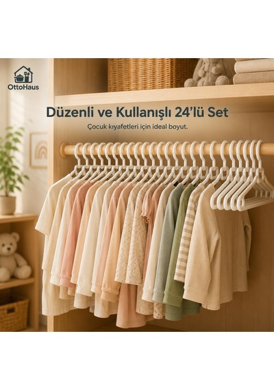 Ottohaus 24 Adet Çocuk Askısı, Beyaz Plastik Elbise Askısı