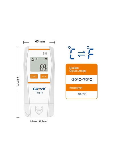 Elitech Hassas Sıcaklık Kayıt Cihazı Otomatik Rapor Datalogger Tlog10 Thr378
