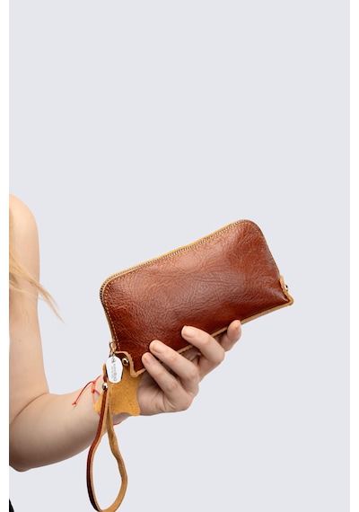 Westbag Unisex Hakiki Dana Derisi Bileklikli El Tutmalı Clutch Çanta Taba