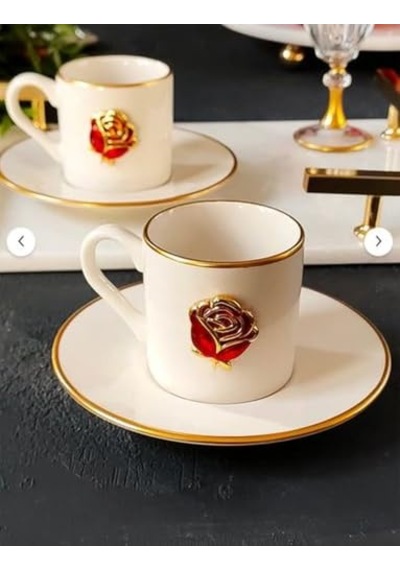 Regna Home Fine Living Love Roses 4 Parça 2 Kişilik Yaldızlı Porselen Kahve Fincan Takımı Diğer