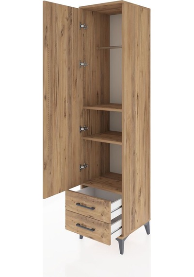 Hyperion Dolap 3 Raflı 2 Çekmeceli Tek Askılı 44x44x195 Çam-çam Çam