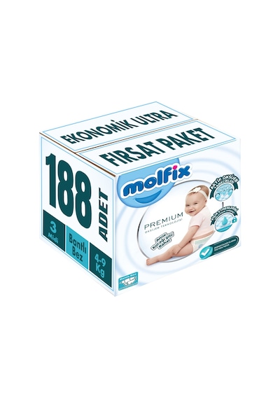 Molfix Premium Bebekbezi Beden:3 4-9kg Midi Ekonomikultra 188adet 2'li