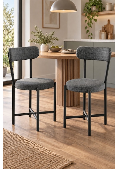 Sulorahome 2'li Keten Kumaş Metal Ayaklı Modern Mutfak Sandalyesi Seti Antrasit