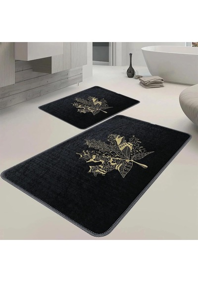 Çınar Yaprağı 2li Banyo Paspas Takımı Siyah, 50x80 Çok Renkli