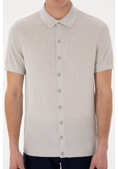 U.S. Polo Assn. Erkek Regular Fit Açık Gri Düğmeli Triko Tişört 50306455-VR001