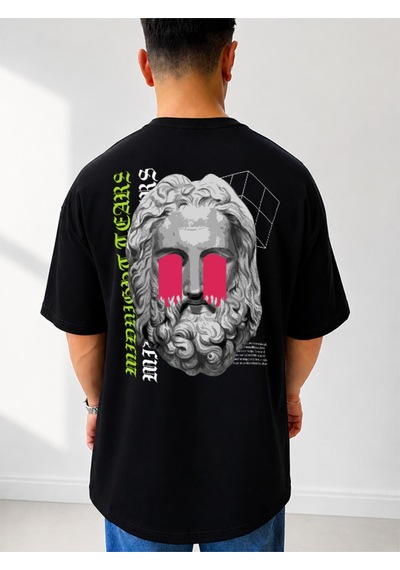 525 Oversize Sırt Baskılı Streetwear Unisex T-shirt Zeus Siyah