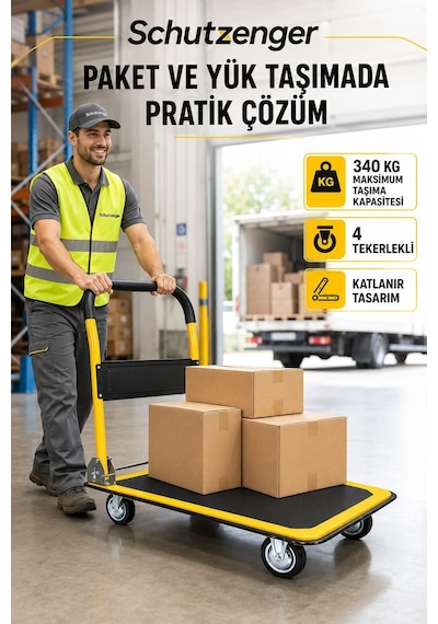 Maksimum 340 Kg Kapasiteli Platformlu Taşıma Arabası Katlanabilir 4 Tekerlekli Yük Ve Koli Taşıma Arabası