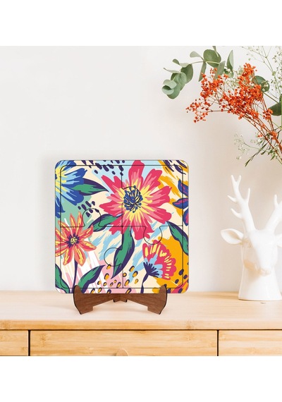 Bk Gift Çiçekler Tasarımlı Ahşap Standlı Puzzle Çerçeve-1