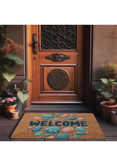 Valerine Life Renkli Midye Ve Taşlar Welcome Kapı Önü Paspası 45x70cm