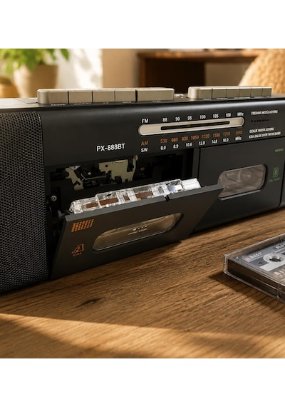 Bluetooth Destekli Am/fm/sw 3 Bant Radyo Usb Tf Mp3 Çalar Çift Kasetli Şarj Edilebilir Bataryalı Ac/dc Taşınabilir Ses Sistemi Px-888bt
