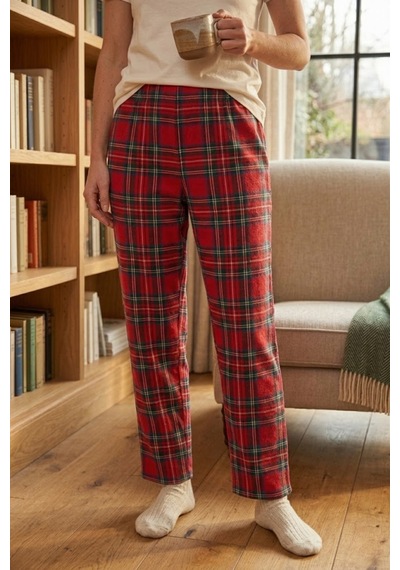 Mataş Kadın Ekose Desenli Pijama Altı Lastikli Bel Ev Giyim Pantolonu Kırmızı