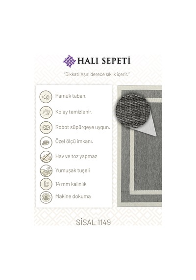 Luxess Sisal Plus 1149 Gri-krem Model 2 Robot Süpürgeye Uygun Mutfak Halısı Açık Gri - Krem