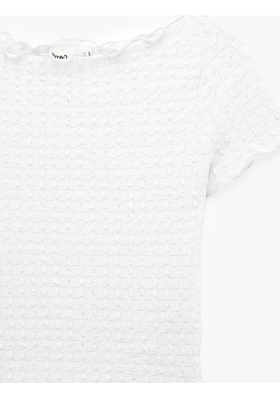 Koton Bürümcük Kumaş Slim Fit Kısa Kollu Omzu Açık Kayık Yaka Bluz Ekru 6sak10364ek