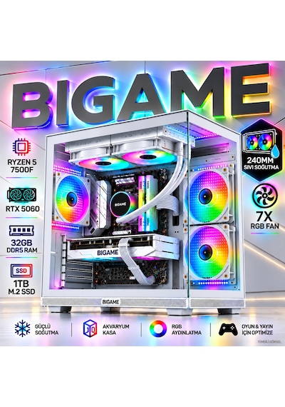 Bigame NOVAR V4 R5-7500F 32 GB 1 TB M2 SSD RTX5060 Free Dos Masaüstü Oyuncu Bilgisayarı