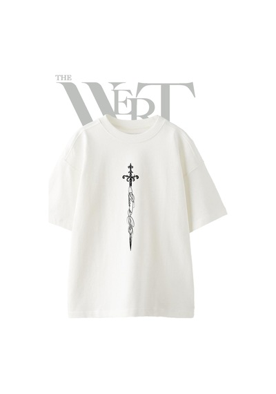 Thewert Ornate Calligraphy Sword Tasarım Baskılı Ünisex Beyaz Oversize T-shirt