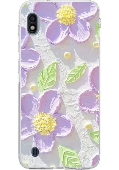 Samsung Galaxy J8 - A6 Plus Uyumlu Mor Papatyalar Sulu Boya Baskılı Silikon Kılıf Renkli