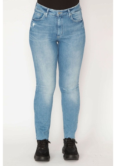 Şans Kadın Mavi Yırtık Detaylı Yıkama Skinny Jean Pantolon-mavi Mavi
