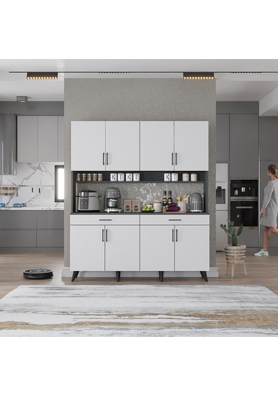 Denze Kahve Köşesi Çok Amaçlı Dolap Kiler Mutfak Dolabı Füme Beyaz 160 Cm Antrasit Beyaz Denze Kahve Köşesi Çok Amaçlı Dolap Kiler Mutfak Dolabı Füme Beyaz 160 Cm Antrasit Beyaz