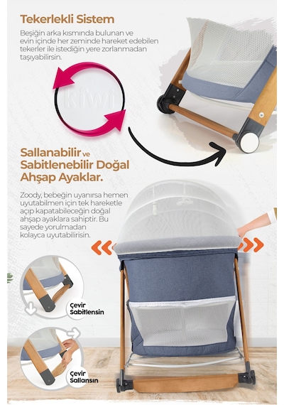Kiwi Zoody 3 İn 1 Bebek Beşiği, Oyun Parkı Ve Park Yatak Ve Zoody Yatak Kw-2041