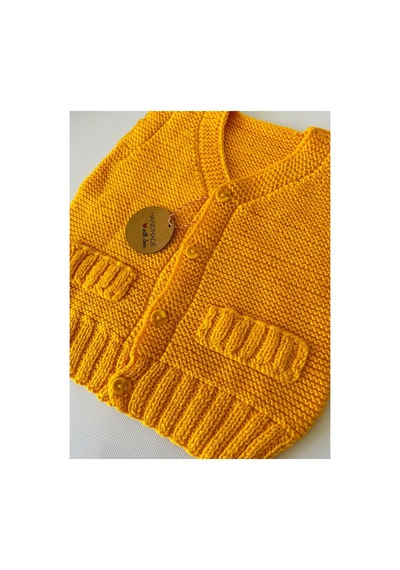 Adenya Sepeti El Örgüsü Düz Model Bebek Yeleği Handmade Sarı Renk