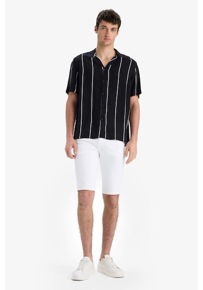 DeFacto Regular Fit Apaş Yaka Çizgili Yazlık Kısa Kollu Gömlek E2559AX25SMBK81