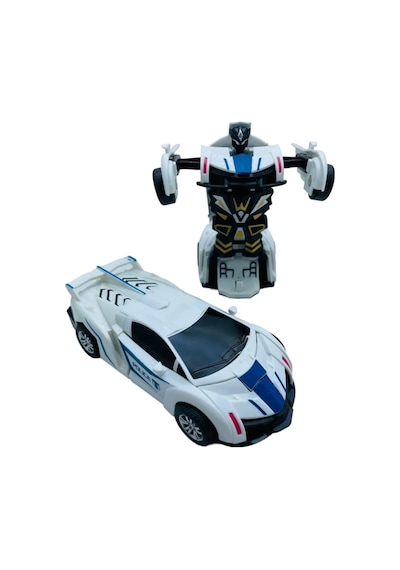 Robota Dönüşen Polis Arabası Lamborghini Oyuncak Transformers Bugatti Robot Araba Beyaz - Mavi