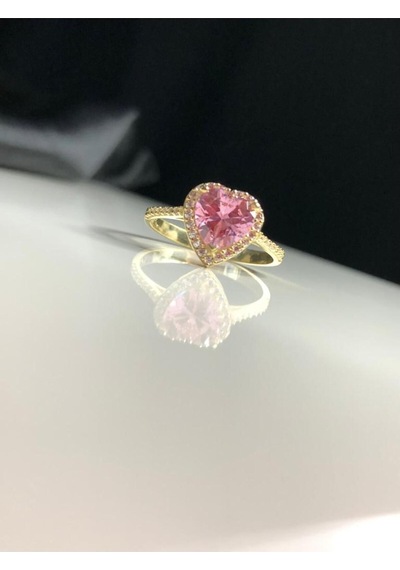 Swarovs'ki Taşlı Pembe Kalpli 925 Ayar Gümüş Sevgiliye Eşe Hediye Yüzük