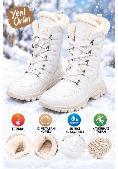 Moon Cloud Kadın Bot/bootie İçi Polar Kaymaz Taban Fermuarlı Zyn278 Beyaz