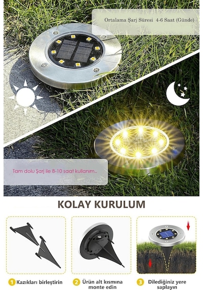 Trendpoint 4 Adet Solar Güneş Enerjili 8 Ledli Kazıklı Çim Zemin