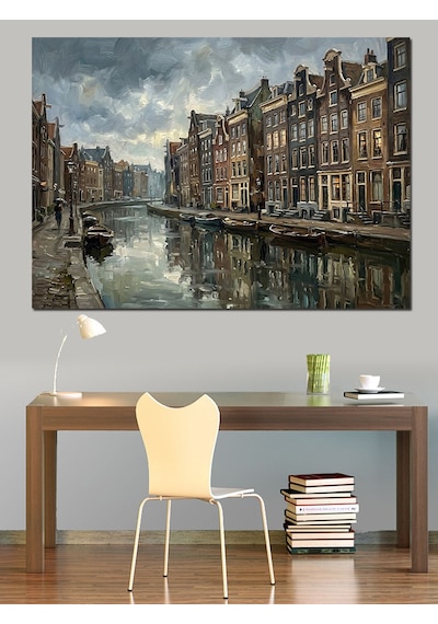 Amsterdam Kanalları Ve Tarihi Evler Dekoratif Kanvas - Mdf Ahşap Tablo