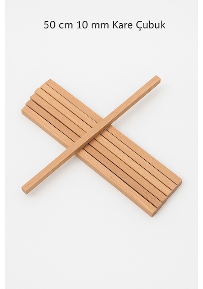 Makrome Çubuğu Ham Ahşap Kare 50 Cm. Uzunluk 10 Mm. Çap 3 Adet