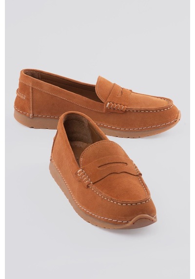 Kadın Hakiki Süet Loafer Konfor Taban Günlük Ayakkabı Monela Taba Taba