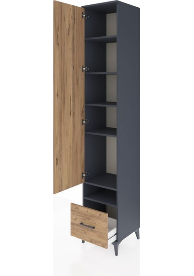 Hyperion Dolap 6 Raflı Tek Çekmeceli Tek Kapaklı 44x44x243 Antrasit-çam Antrasit