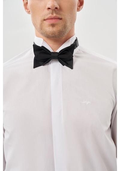 İmza Beyaz Uzun Kol Düz Bez Ayağı Ata Yaka Cepsiz Pamuklu Basic Slim Fit Gömlek 1004245060 Beyaz