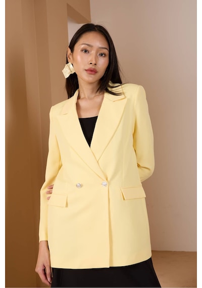 Sarı Oversize Dokuma Blazer Ceket Sarı