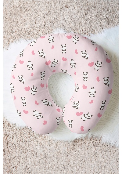 Panda Figürlü Pamuklu Boyun Yastığı - Sevimli Pembe Kalpli Yumuşak Seyahat Yastığı Tozlu Yosunlu Bordo
