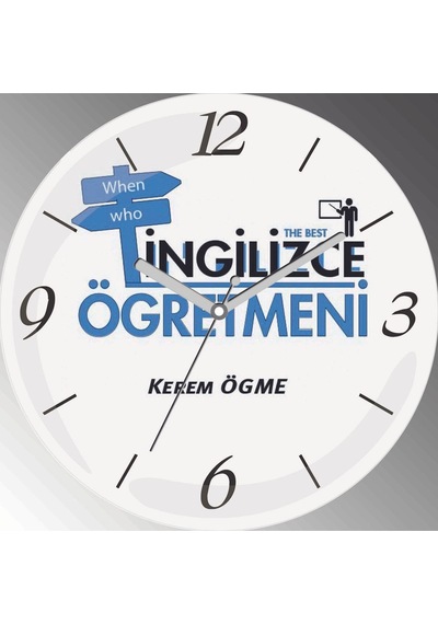 Kişiye Özel The Best Of İngilizce Öğretmeni Çap 30cm Sessiz Akar Bombeli Gerçek Cam Duvar Saati Siyah