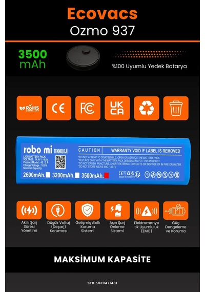 Ecovacs Deebot Ozmo 937 3500mAh Robot Süpürge Bataryası