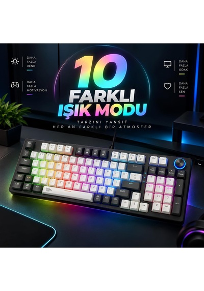 Kablolu Rgb Mekanik Oyuncu Klavyesi, Türkçe Q, Blue Switch Kb-12