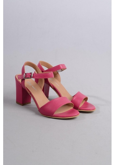 Seç Kundura Seç 0032 Hakiki Deri Tek Bant Sandalet Topuk Boyu 8,5cm Fuşya - 40 Fuşya