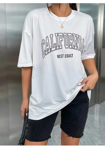 Kozia Outdoors Malkoçbey Los Angeles Baskili Oversize Unisex Basic T-shirt Beyaz