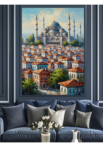 Ahşap Tablo Şehir Silüeti Ve Tarihi İstanbul