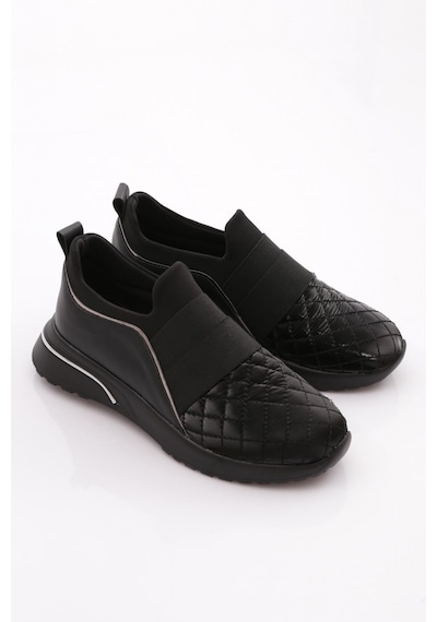 Dgn 204 Kadin Üstü Lastikli Kare Desenli Sneaker Ayakkabi 204-2494-R11318 Siyah