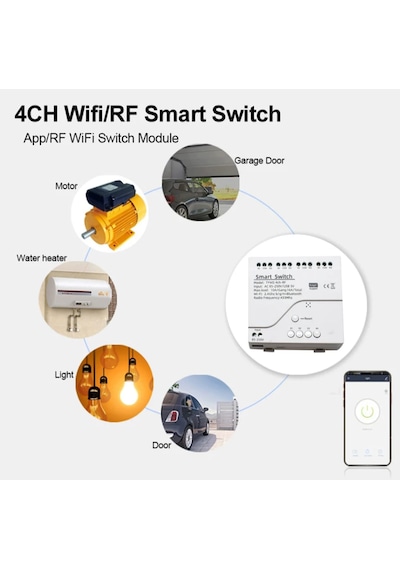 Ewelink Destekli 4 Kanallı Wifi Anahtar 28mm