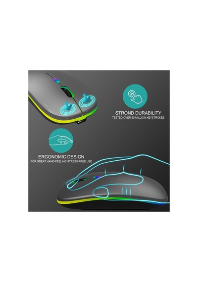 Rgb Işıklı Kablosuz Bluetooth Klavye Mouse Seti Şarjlı Ultra Slim Tablet Telefon Windows Uyumlu Diğer