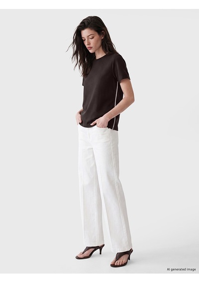 Lcw Comfort Kahverengi Şerit Detaylı Soft Touch Kadın Tişört