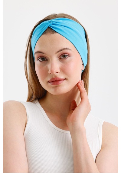 Kadın Çapraz Bağlamalı Pamuklu Penye, Kaymaz, Yumuşak, Esnek, Saç Bandı Bandana Aqua