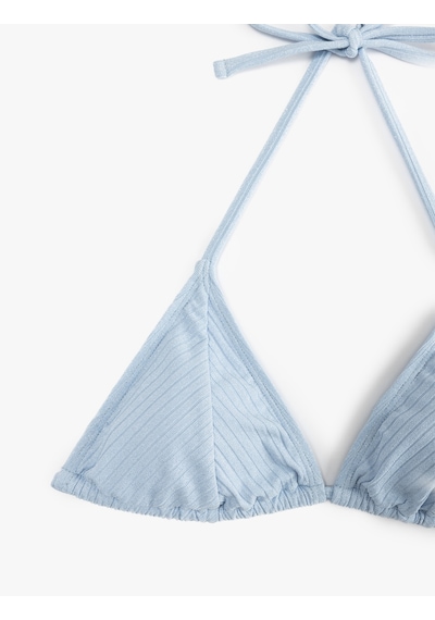 Koton Astarlı Boyundan Bağlamalı İpli Parıltılı Üçgen Bikini Üstü Mavi 5sak10094mm Mavi