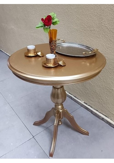 Fiskos Sehpa Eko 90503 Baba 4ayak 65 Cm Hareketli Mdf Tabla Parlak Gold El Yapım