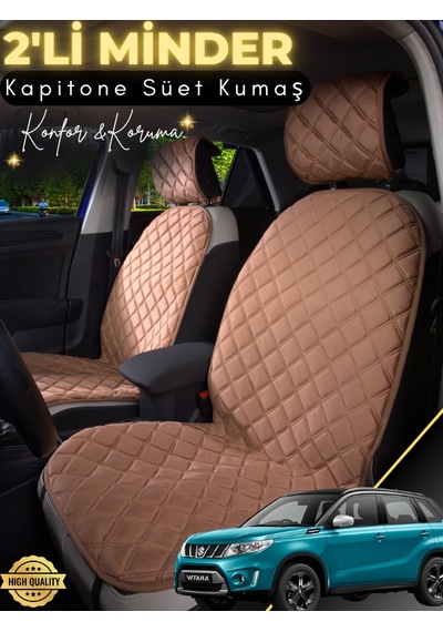 Suzuki Vitara Uyumlu 2'li Süet Oto Koltuk Minderi Terletmez Universal Tam Koruma A5 Kahverengi